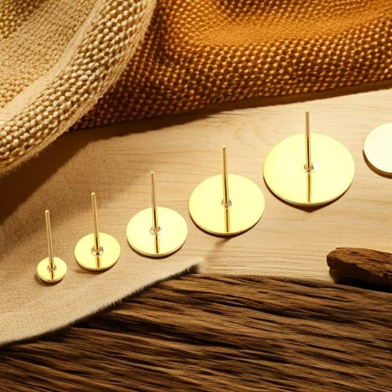 Cross-border 304 stainless steel flat head ear studs titanium steel round plate earrings DIY ear jewelry accessories