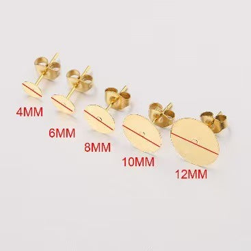 Cross-border 304 stainless steel flat head ear studs titanium steel round plate earrings DIY ear jewelry accessories