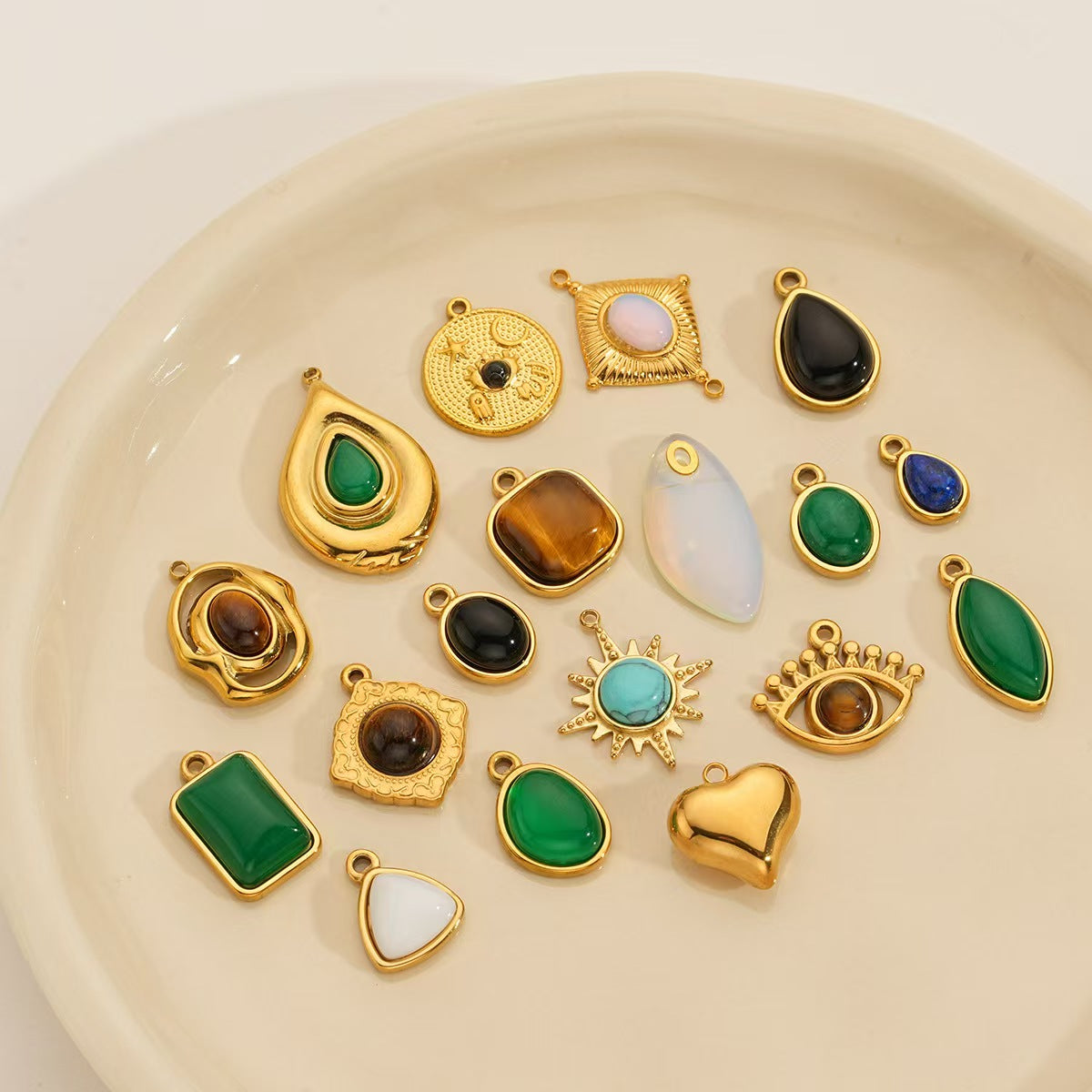 5 Stainless Steel Retro Maillard Tiger's Eye Pendants, Earrings with Hollowed-out Lace and Agate, High-end Earrings, Necklaces and Pendants