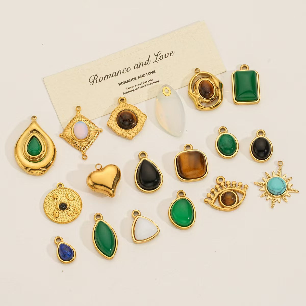 5 Stainless Steel Retro Maillard Tiger's Eye Pendants, Earrings with Hollowed-out Lace and Agate, High-end Earrings, Necklaces and Pendants