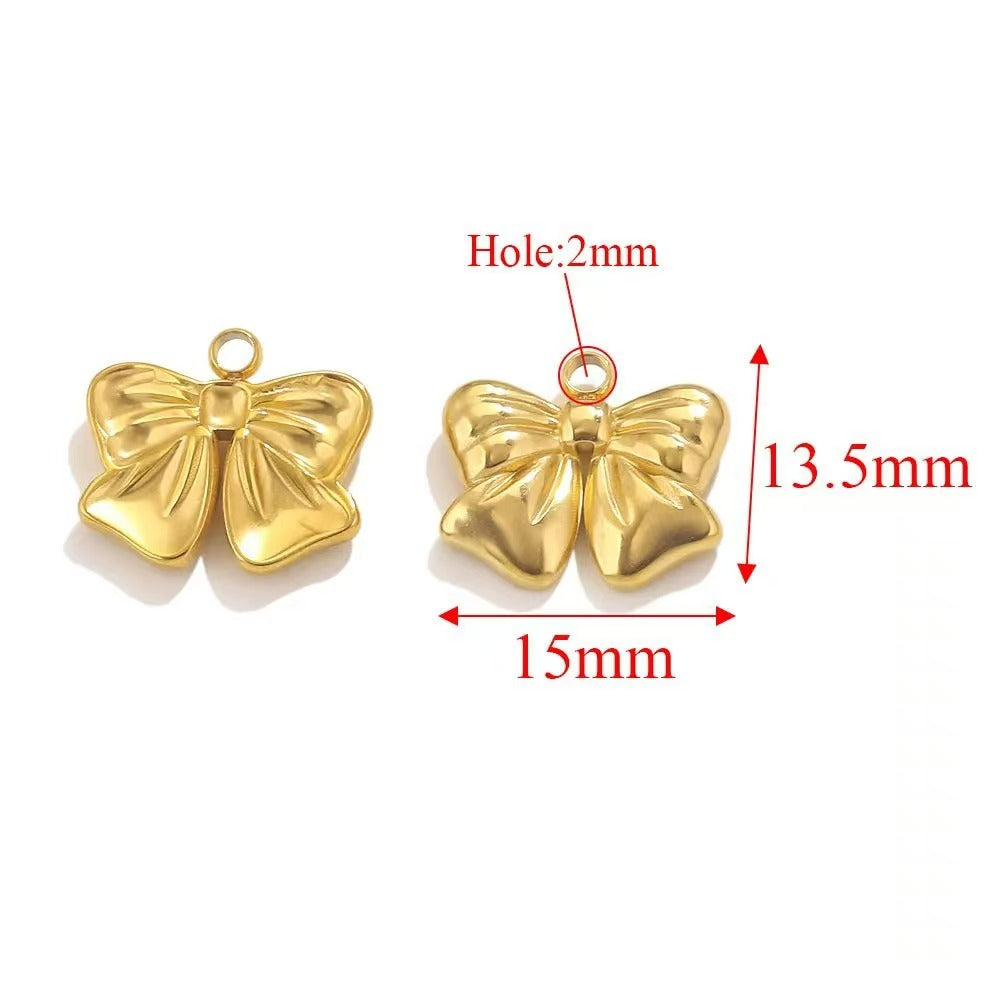 Stainless steel bow - shaped jewelry accessories, DIY necklaces, bracelets, and earrings. There are 5 trendy electroplated bow - shaped pendants.