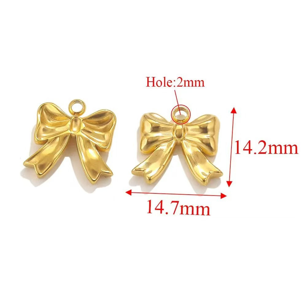 Stainless steel bow - shaped jewelry accessories, DIY necklaces, bracelets, and earrings. There are 5 trendy electroplated bow - shaped pendants.
