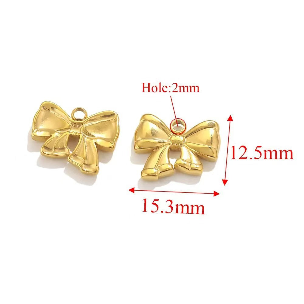Stainless steel bow - shaped jewelry accessories, DIY necklaces, bracelets, and earrings. There are 5 trendy electroplated bow - shaped pendants.
