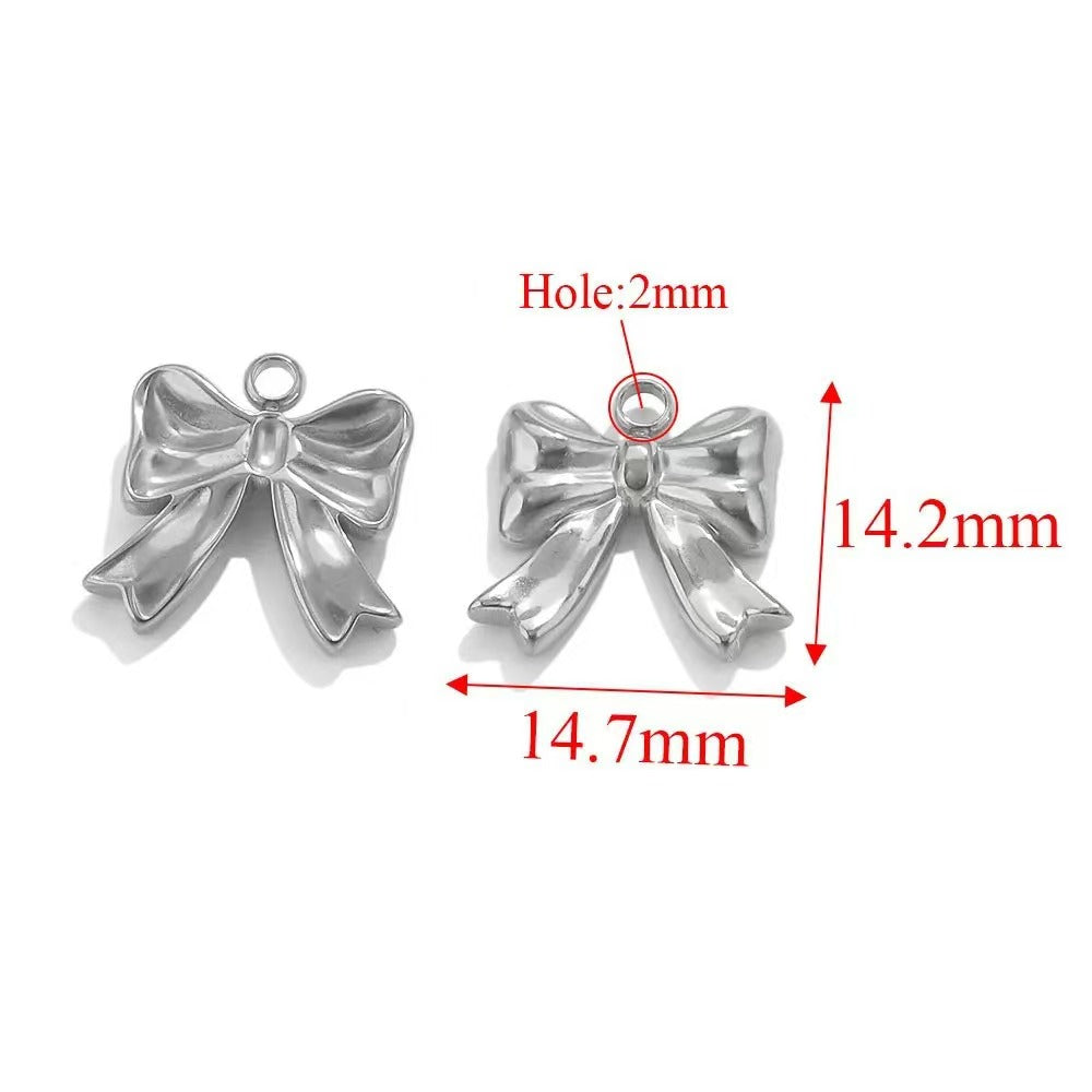 Stainless steel bow - shaped jewelry accessories, DIY necklaces, bracelets, and earrings. There are 5 trendy electroplated bow - shaped pendants.
