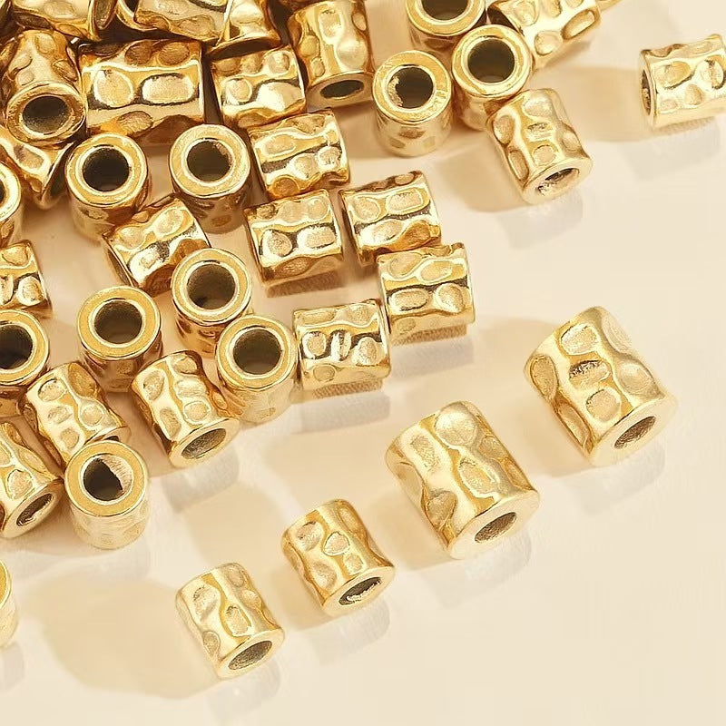 10 large-hole beads as accessories for hand-made DIY bracelets, necklaces and other jewelry, including stainless steel stop beads, cylindrical spacer beads, and beads with gold-plating process