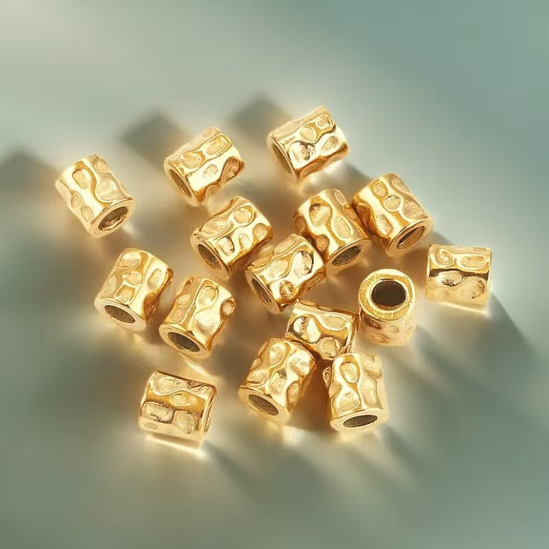 10 large-hole beads as accessories for hand-made DIY bracelets, necklaces and other jewelry, including stainless steel stop beads, cylindrical spacer beads, and beads with gold-plating process