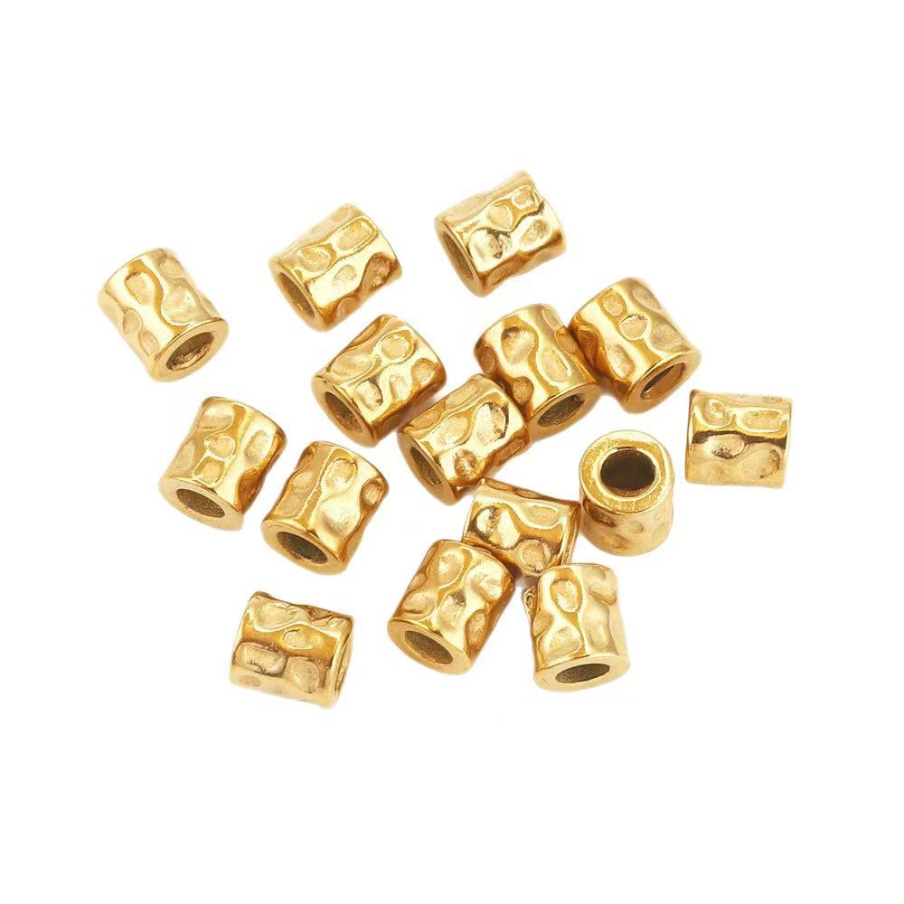 10 large-hole beads as accessories for hand-made DIY bracelets, necklaces and other jewelry, including stainless steel stop beads, cylindrical spacer beads, and beads with gold-plating process