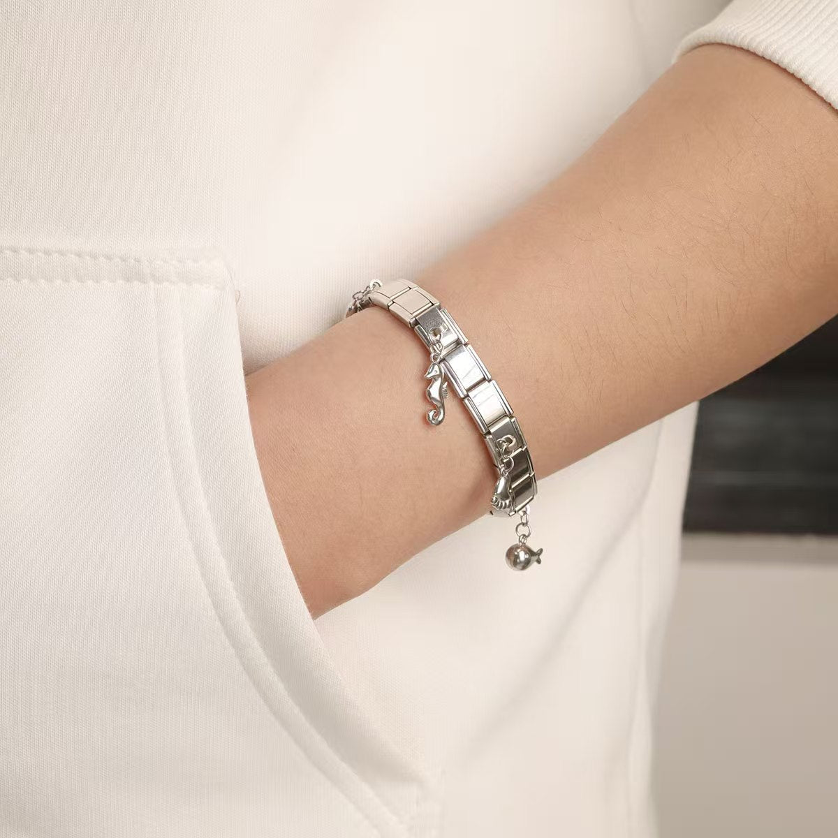1 Stainless Steel Lovely Small Pendant Ocean Series Titanium Steel Modular Bracelet DIY Jewelry Titanium Steel Accessory Bracelet