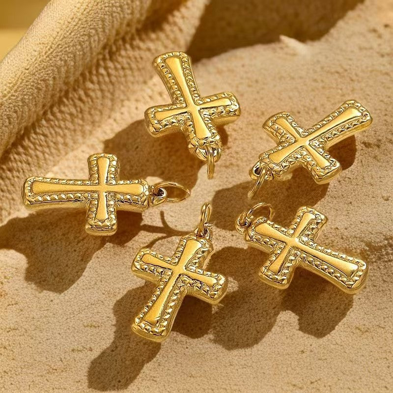 5 pieces of stainless - steel delicate cross trinket pendants, electroplated, handmade DIY necklaces, bracelets, and collarbone pendants