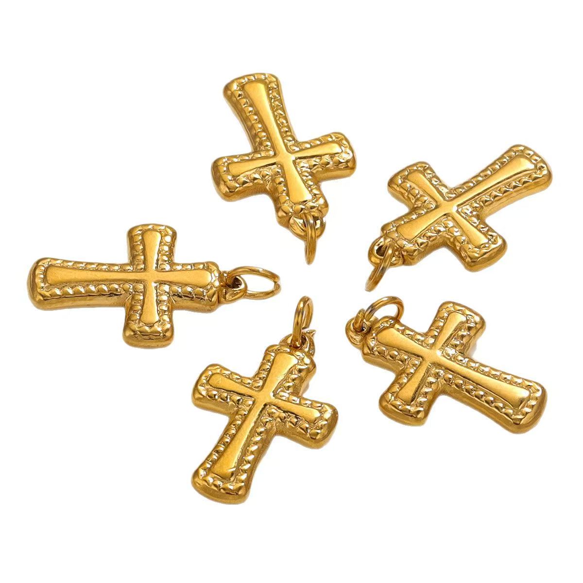 5 pieces of stainless - steel delicate cross trinket pendants, electroplated, handmade DIY necklaces, bracelets, and collarbone pendants