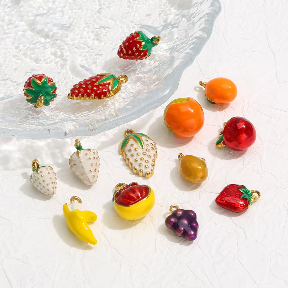 Oil - drip stainless - steel apple, strawberry, grape, banana fruit - themed DIY jewelry. High - end feeling necklace accessories and pendants