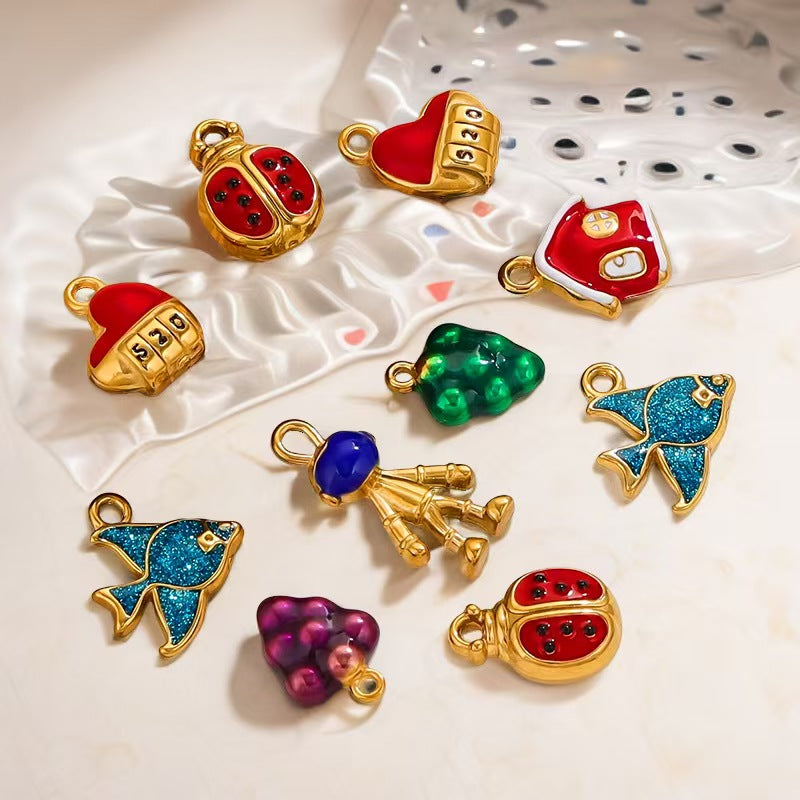Stainless steel delicate and cute pendant, enamel oil - dripping process, handmade DIY necklace and bracelet, popular jewelry pendant, 5 pieces