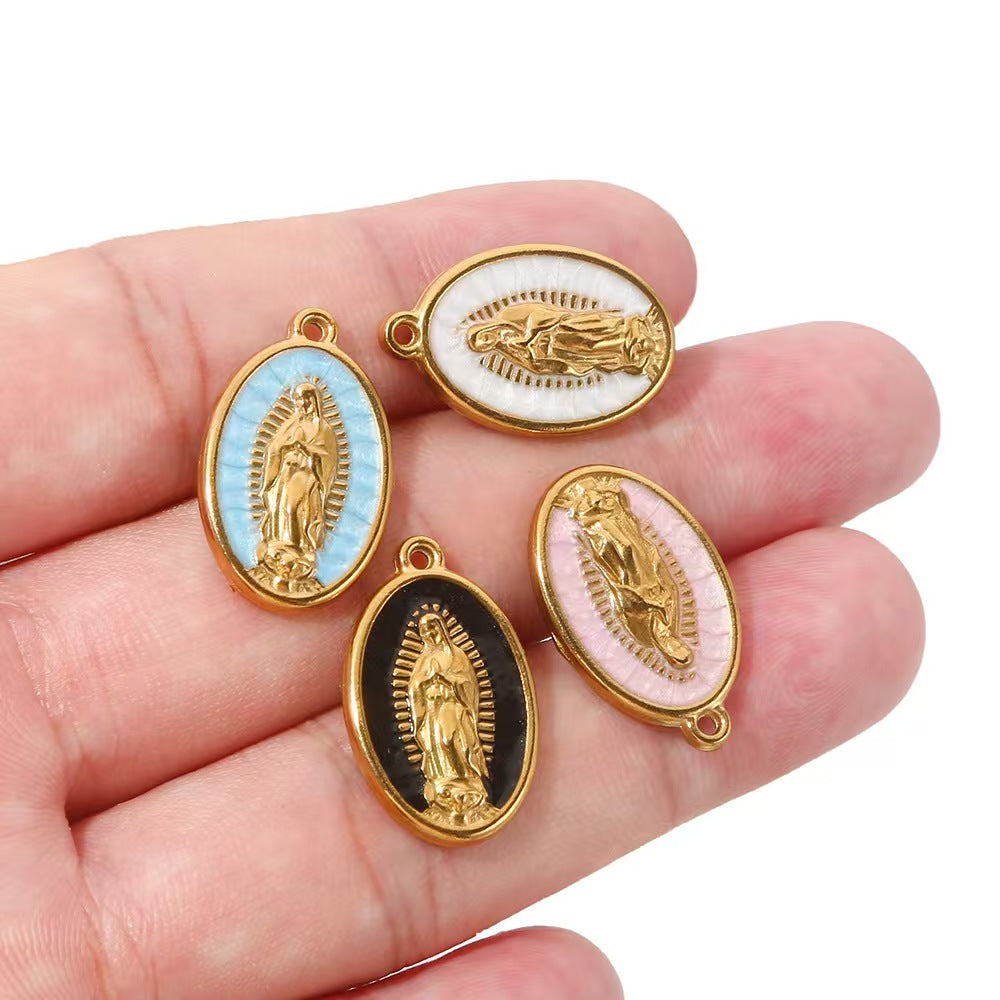 Stainless steel jewelry pendants with oil - dripping process, handmade DIY stainless steel bracelets and necklaces, delicate small jewelry pendants, 5 pieces