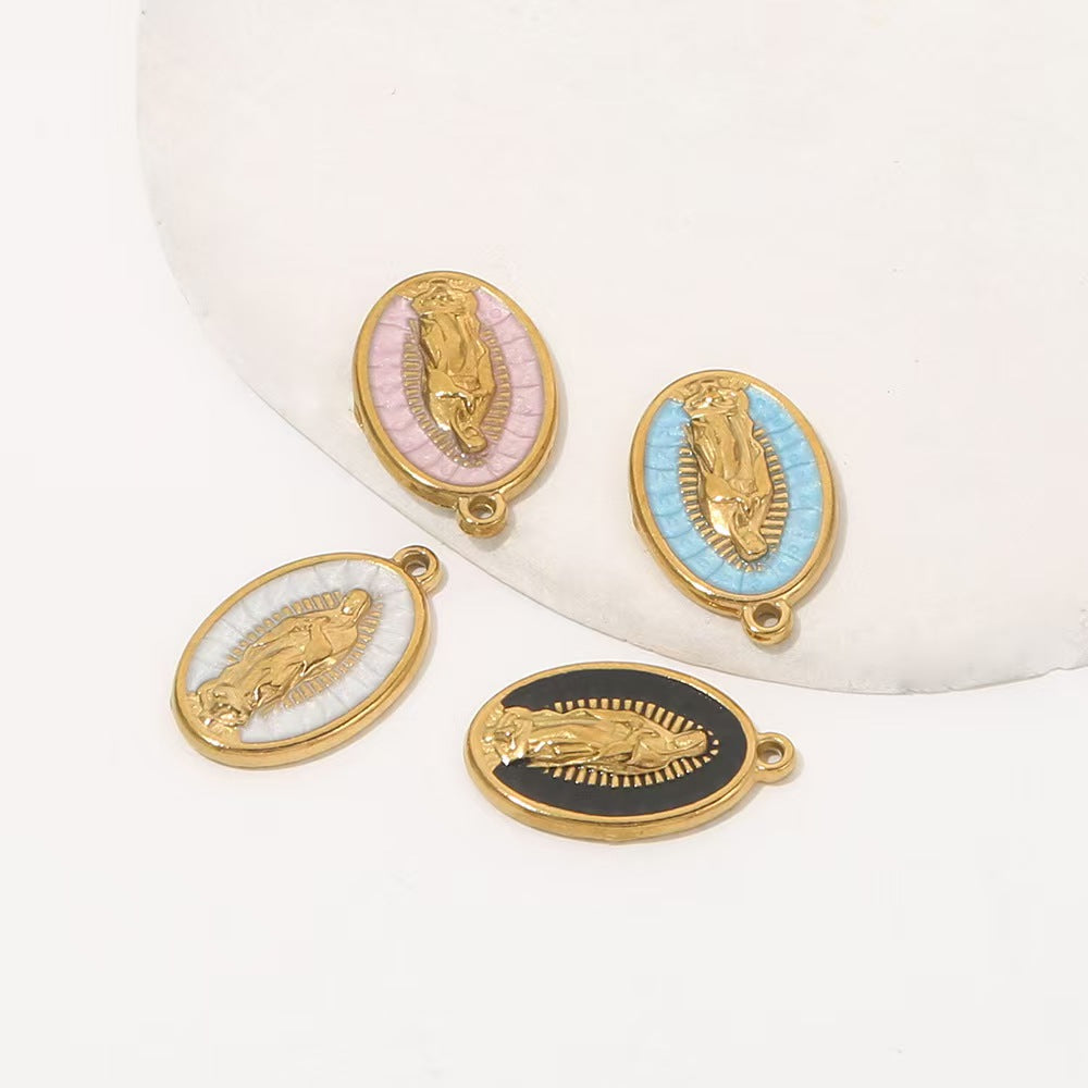 Stainless steel jewelry pendants with oil - dripping process, handmade DIY stainless steel bracelets and necklaces, delicate small jewelry pendants, 5 pieces
