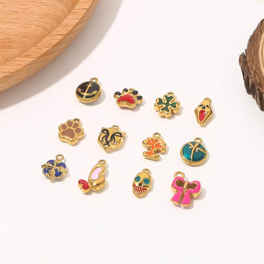 5 DIY accessory materials for handmade necklaces, bracelets, and other jewelry, including creative small stainless - steel oil - dripping pendants in animal and plant shapes
