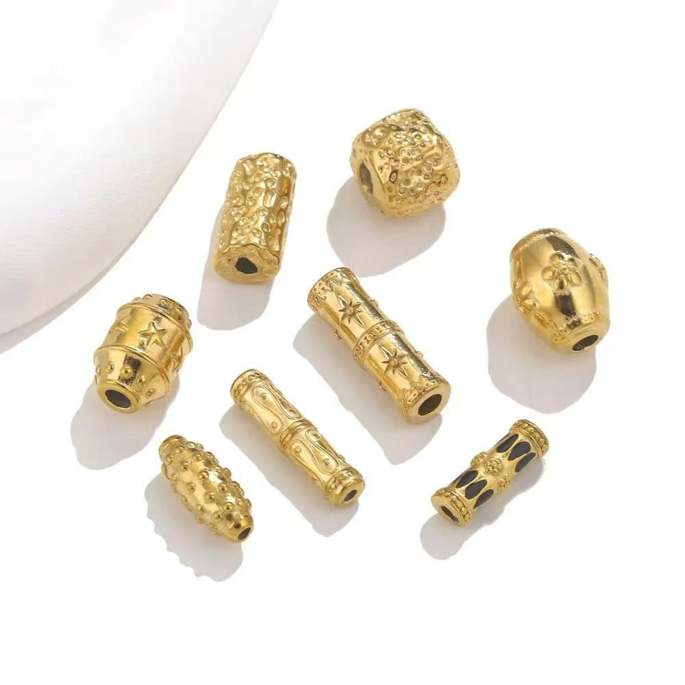 2 Stainless Steel Golden 18K Gold Plated Spacer Beads, European and American Style Handmade DIY Bracelet, Necklace, Jewelry Spacer Beads, Loose Beads Accessories