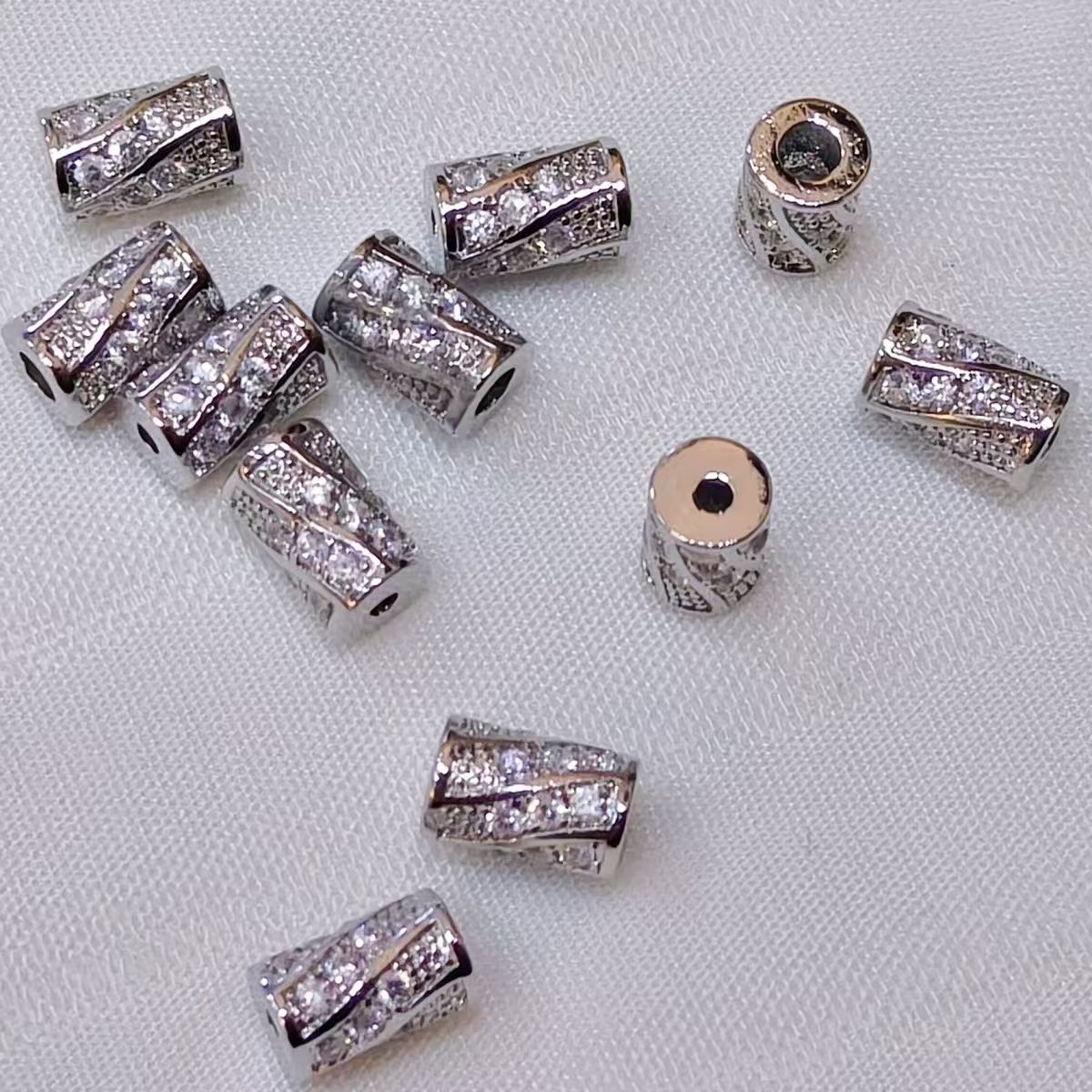 High-quality gold-plated zircon bucket beads with large holes, DIY hand-strung beads jewelry accessories.
