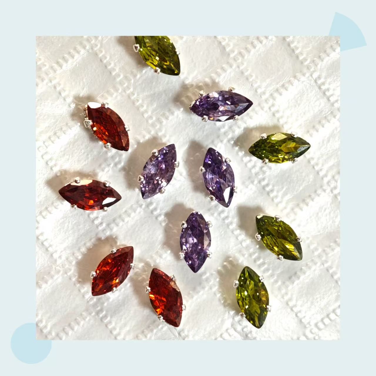 Horse eye dopamine claw diamond zircon hand-sewn DIY nail accessory, copper-plated thick silver, irregular color diamond.