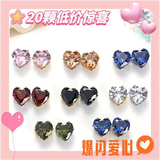 20pcs pcs of love heart color dopamine gemstone claws diamond super flash hand sew DIY jewelry accessory zirconia high color fastness heart