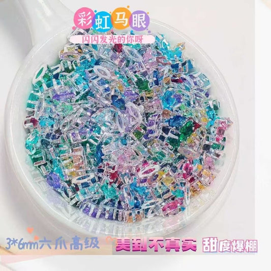 3*6 Horse Eye Claw Drill Zircon Six Claw Flash Bracelet DIY Necklace Hand Sewn Hole Beads Spacer Looseeads Accessories