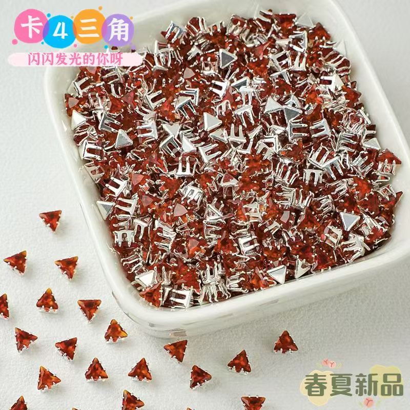 4mm triangular claw drill Huazi flash DIY bracelet zircon hand-sewn perforated beads spacer beads loose beads accessories miscellaneous