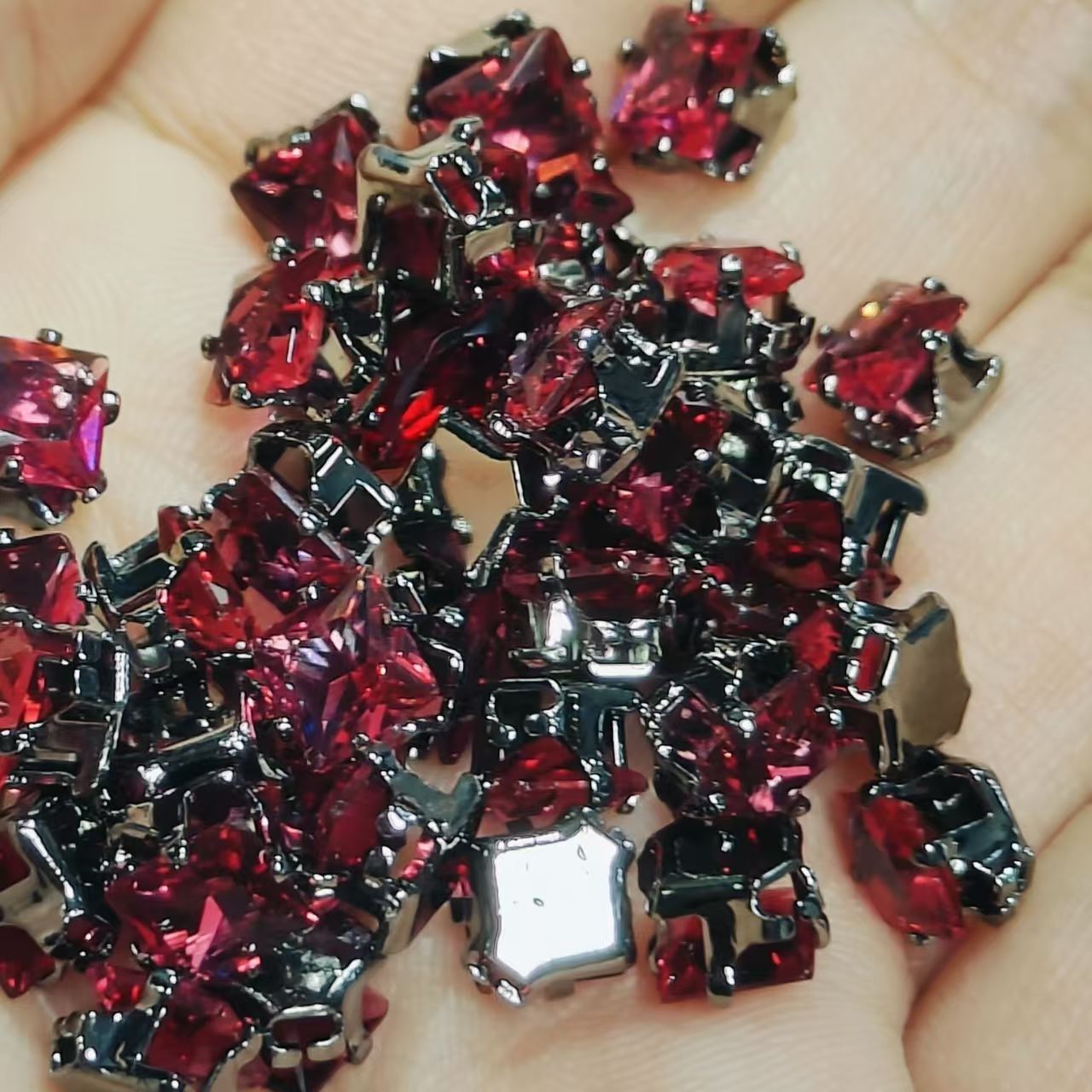 5mm square dark-themed sparkly gunmetal base crystal square claw-set zircon rhinestones.