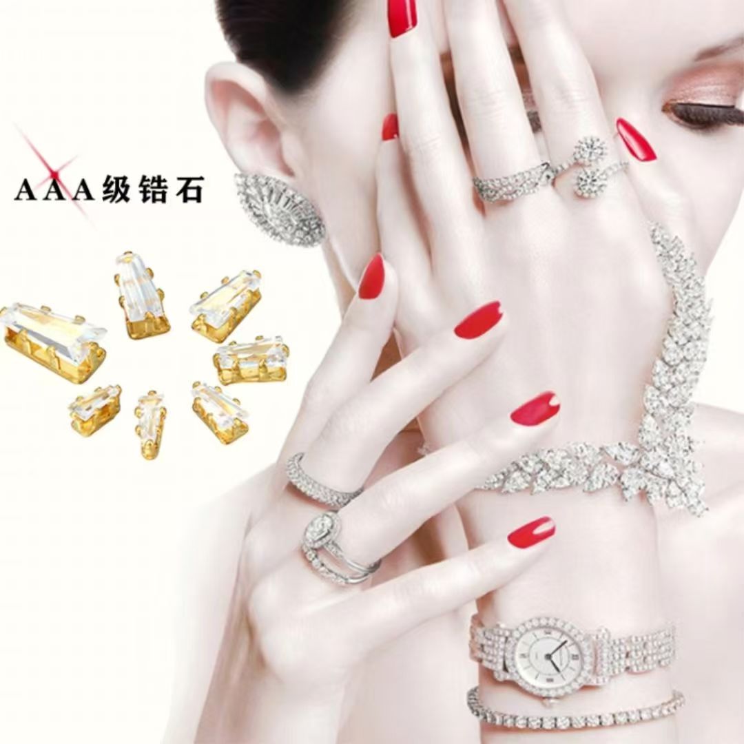 Personalized trapezoidal zircon rhinestones, hand-sewn claw-set zircon, electroplated crystal mini rhinestones, luxurious nail art rhinestones for DIY, fully covered with shiny rhinestones.
