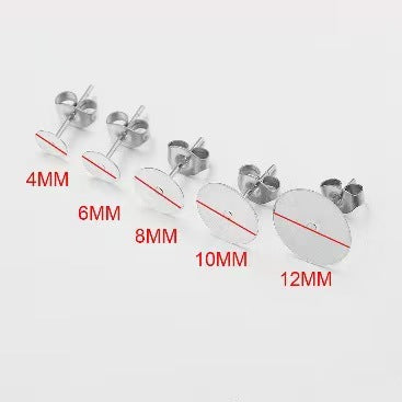 Cross-border 304 stainless steel flat head ear studs  titanium steel round plate earrings  DIY ear jewelry accessories
