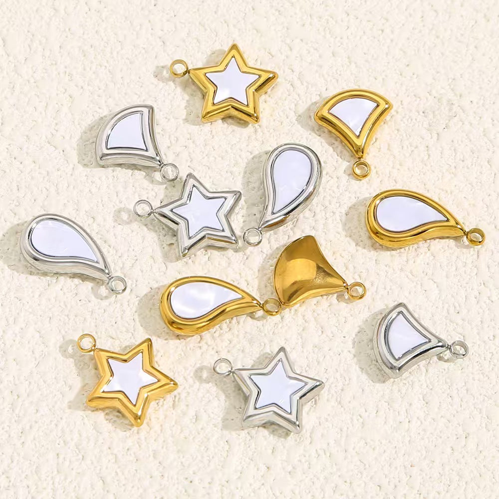 Wholesale of 5 DIY necklace jewelry accessories including stainless - steel five - pointed star, drop - shaped shell pendant, vacuum - plated gold single - hole pendant