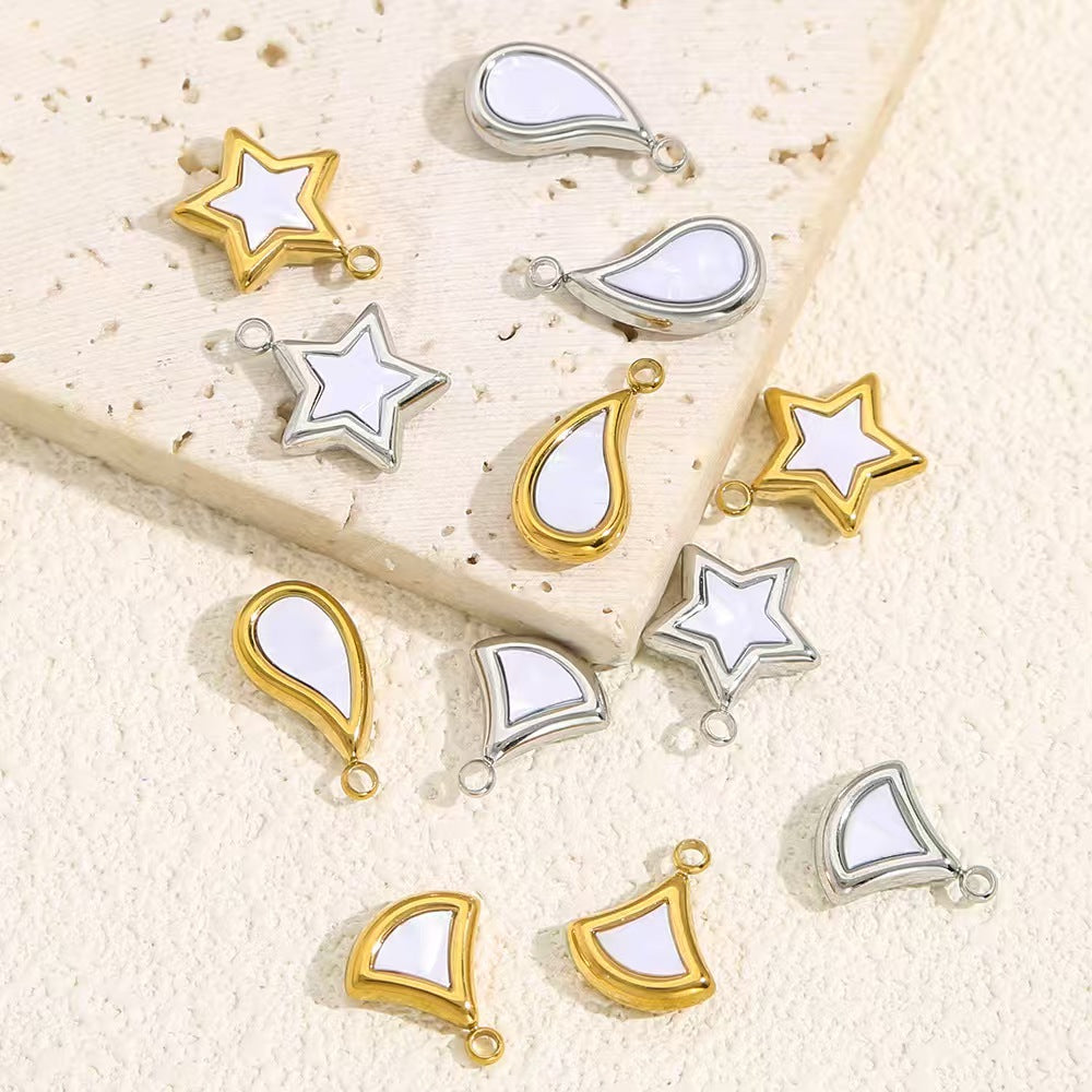 Wholesale of 5 DIY necklace jewelry accessories including stainless - steel five - pointed star, drop - shaped shell pendant, vacuum - plated gold single - hole pendant