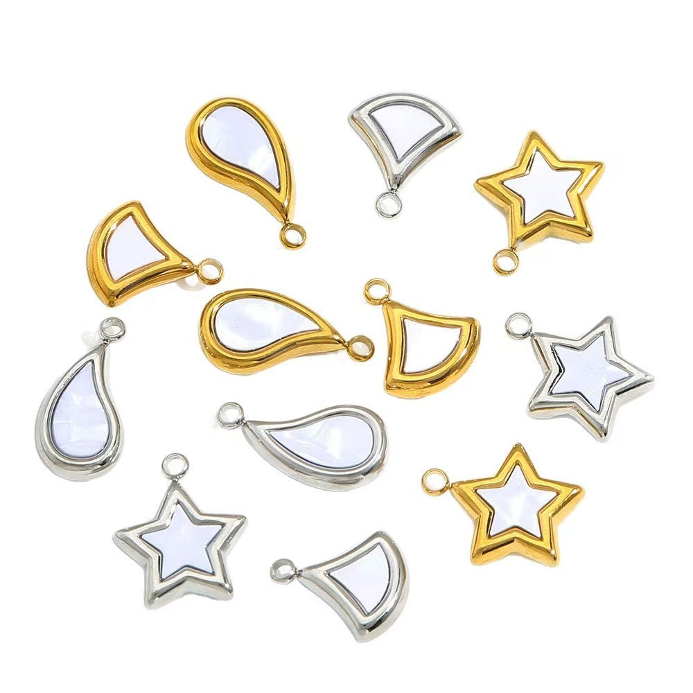 Wholesale of 5 DIY necklace jewelry accessories including stainless - steel five - pointed star, drop - shaped shell pendant, vacuum - plated gold single - hole pendant