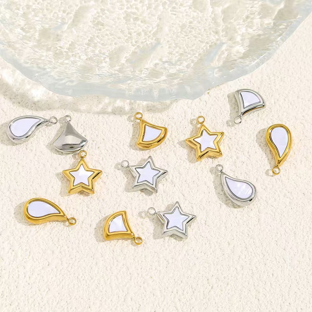 Wholesale of 5 DIY necklace jewelry accessories including stainless - steel five - pointed star, drop - shaped shell pendant, vacuum - plated gold single - hole pendant
