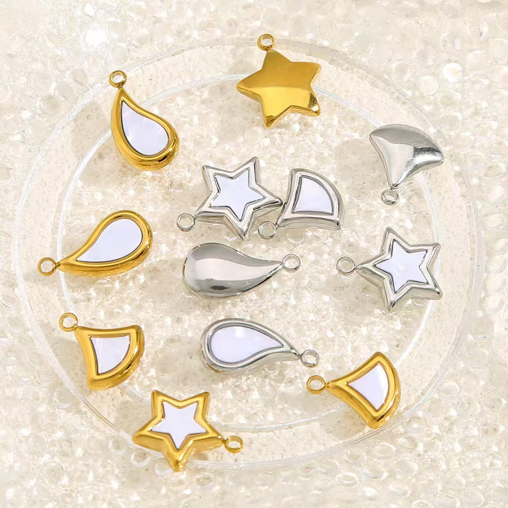 Wholesale of 5 DIY necklace jewelry accessories including stainless - steel five - pointed star, drop - shaped shell pendant, vacuum - plated gold single - hole pendant