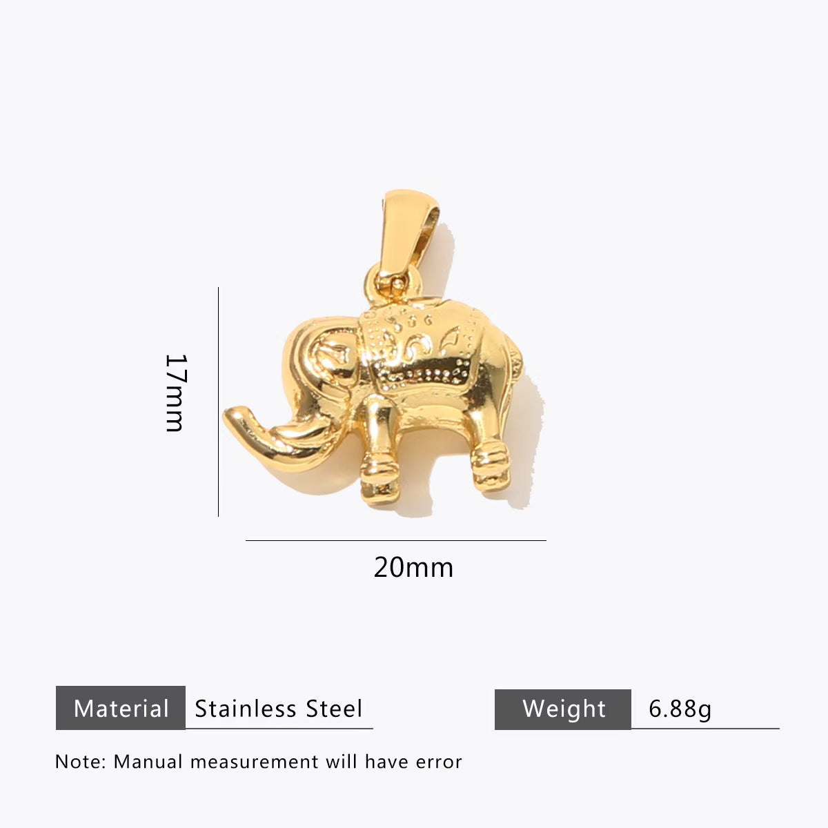 Collection of personalized gold - colored stainless - steel pendants. DIY jewelry accessories for bracelets and necklaces with multiple shapes like sun, heart, and elephant. 5 pieces in total.
