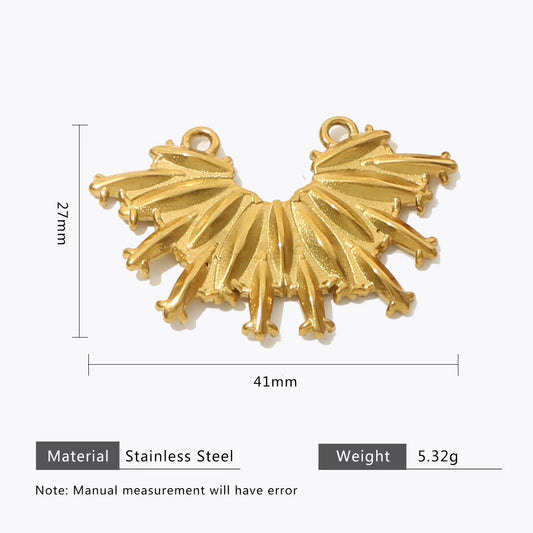 Collection of personalized gold - colored stainless - steel pendants. DIY jewelry accessories for bracelets and necklaces with multiple shapes like sun, heart, and elephant. 5 pieces in total.
