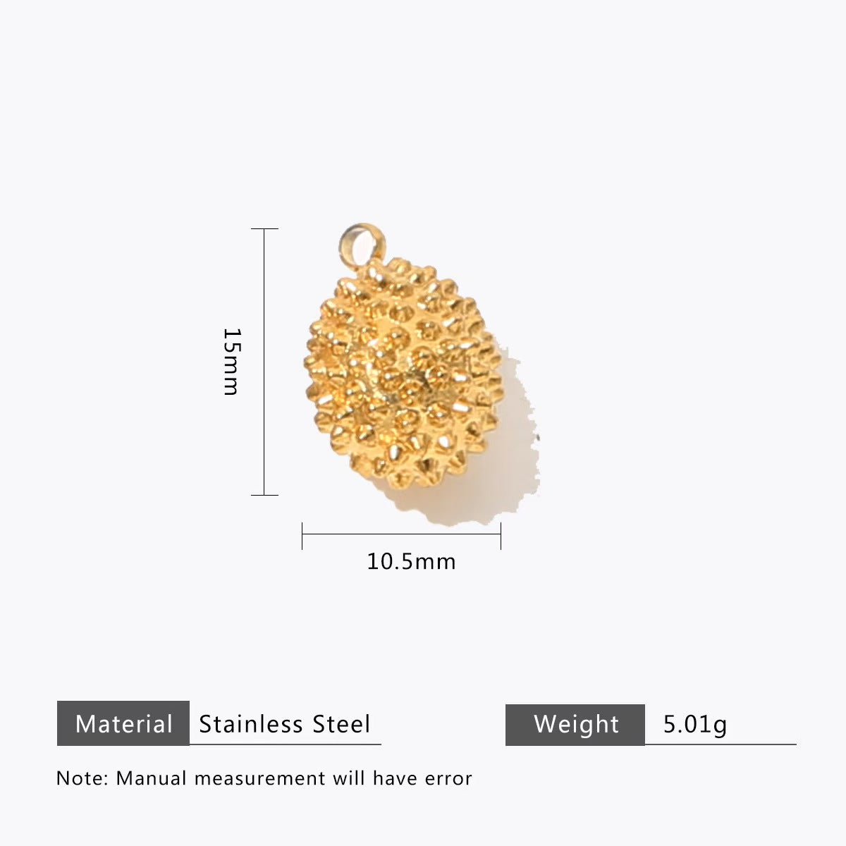 Collection of personalized gold - colored stainless - steel pendants. DIY jewelry accessories for bracelets and necklaces with multiple shapes like sun, heart, and elephant. 5 pieces in total.