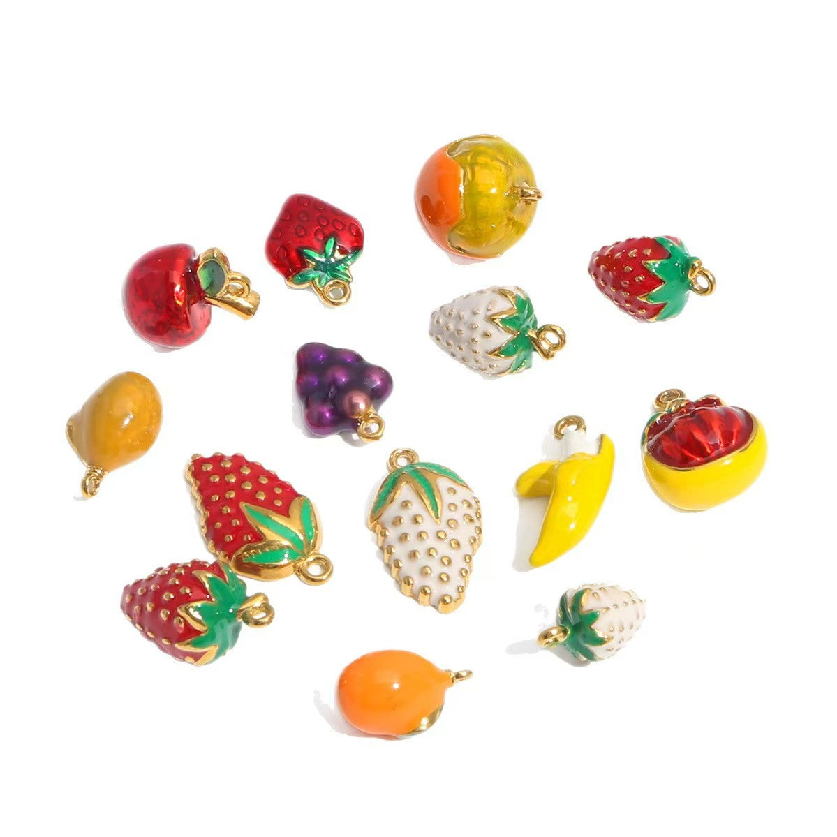 Oil - drip stainless - steel apple, strawberry, grape, banana fruit - themed DIY jewelry. High - end feeling necklace accessories and pendants