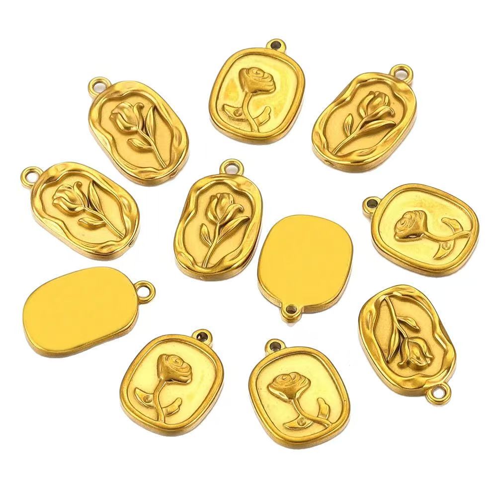 Stainless steel delicate, simple, and elegant small pendants. 18K gold - plated handmade DIY necklaces, collarbone chains, small rose - shaped pendants, 5 pieces