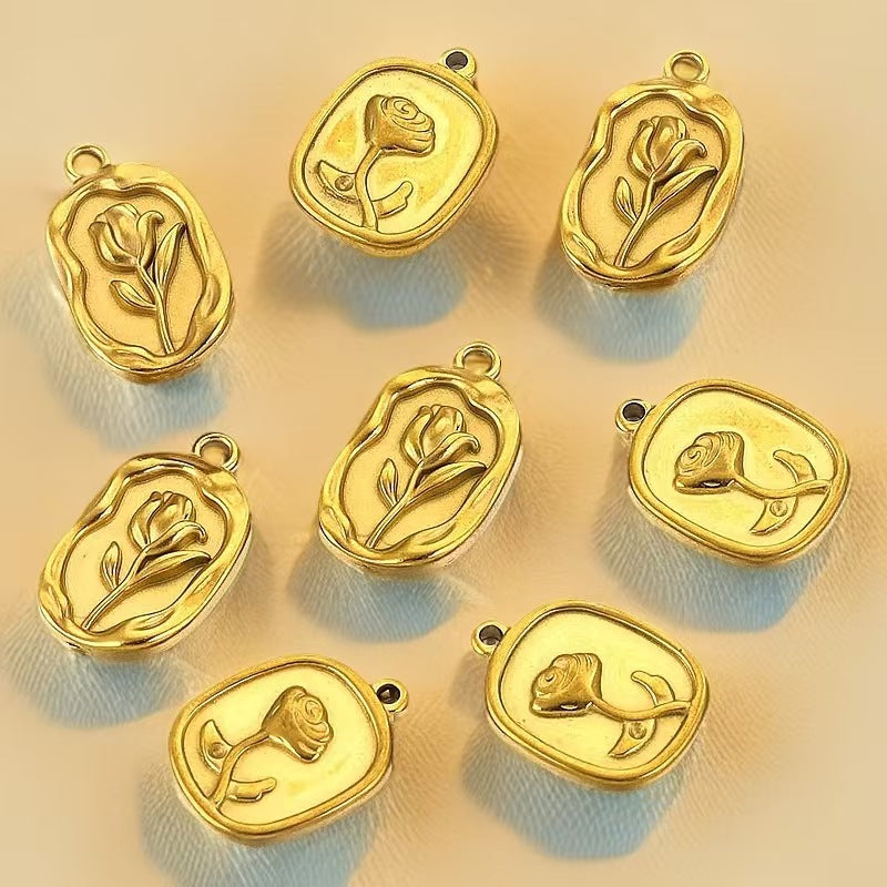 Stainless steel delicate, simple, and elegant small pendants. 18K gold - plated handmade DIY necklaces, collarbone chains, small rose - shaped pendants, 5 pieces