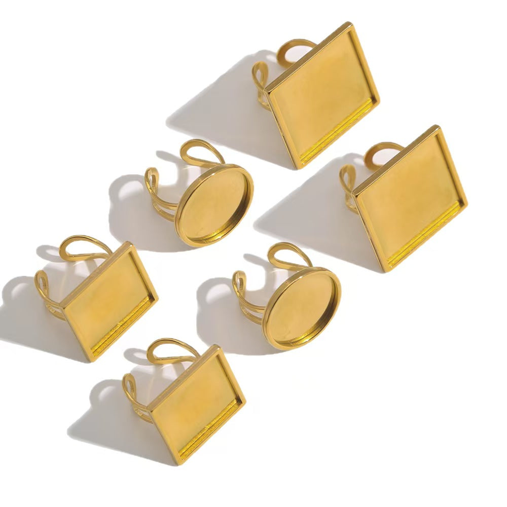 5 pieces of DIY ring jewelry accessories, including gold - plated stainless - steel adjustable rings, oval - shaped time - gem tray bases