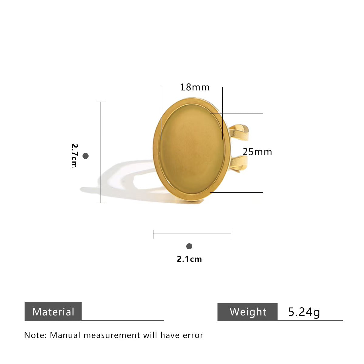 5 pieces of DIY ring jewelry accessories, including gold - plated stainless - steel adjustable rings, oval - shaped time - gem tray bases