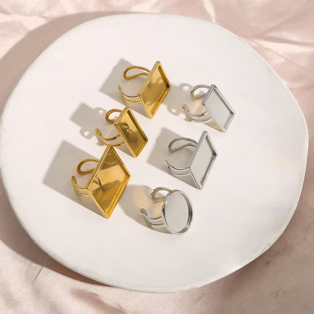 5 pieces of DIY ring jewelry accessories, including gold - plated stainless - steel adjustable rings, oval - shaped time - gem tray bases