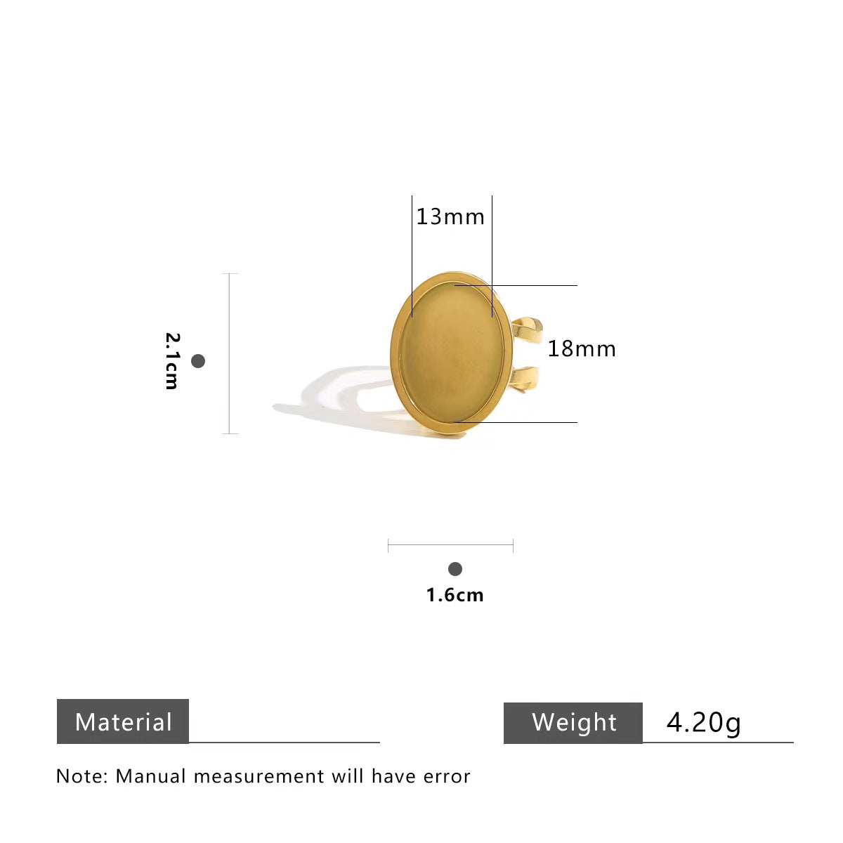 5 pieces of DIY ring jewelry accessories, including gold - plated stainless - steel adjustable rings, oval - shaped time - gem tray bases