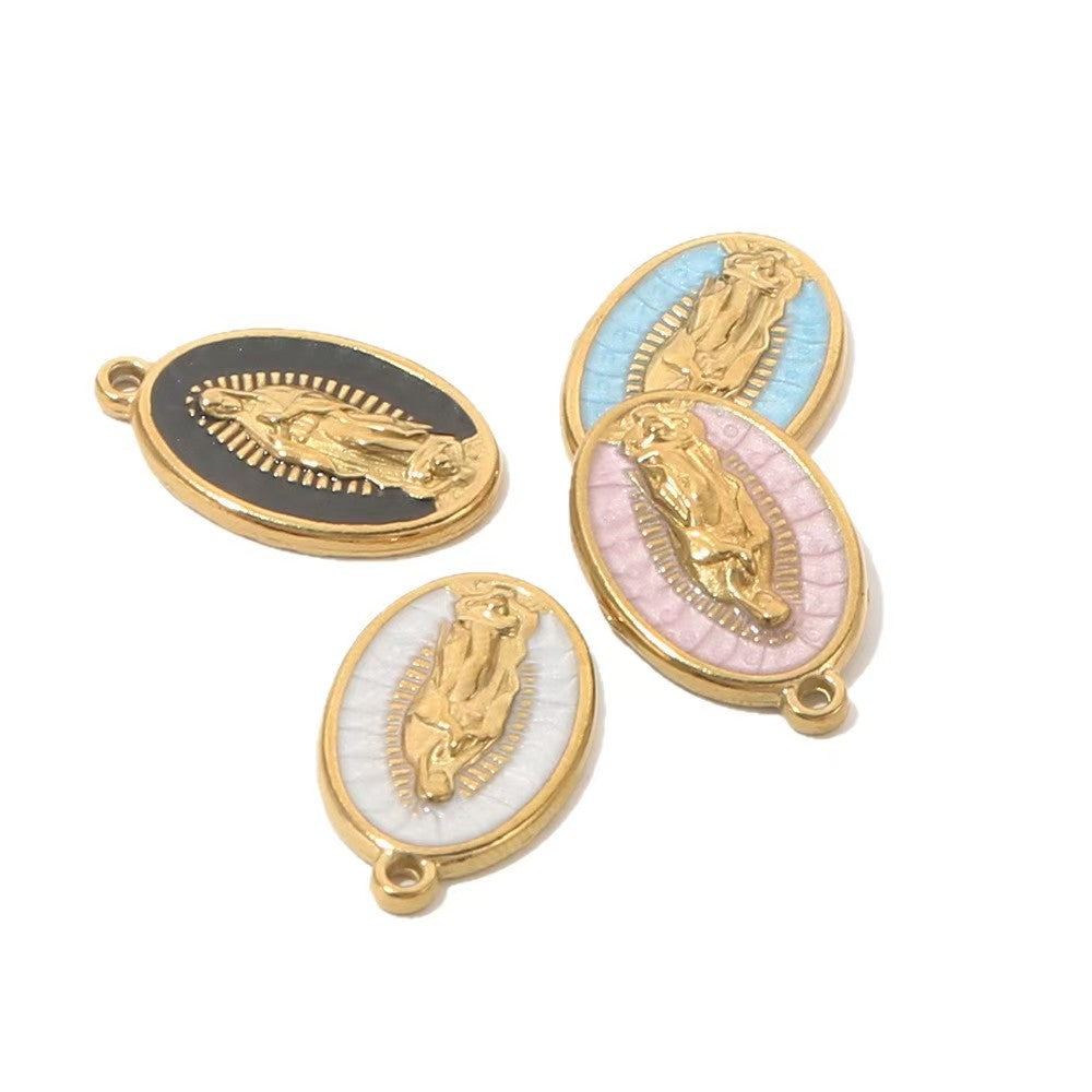Stainless steel jewelry pendants with oil - dripping process, handmade DIY stainless steel bracelets and necklaces, delicate small jewelry pendants, 5 pieces