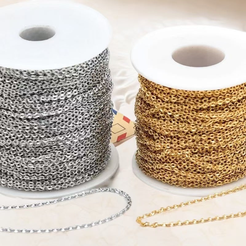 Stainless Steel Sunflower Chain, Cross O-shaped Embossed Chain, Titanium Steel Vacuum Electroplated Gold Chain for DIY Necklaces and Bracelets, 5m