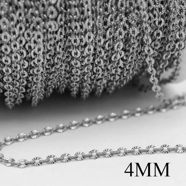 Stainless Steel Sunflower Chain, Cross O-shaped Embossed Chain, Titanium Steel Vacuum Electroplated Gold Chain for DIY Necklaces and Bracelets, 5m