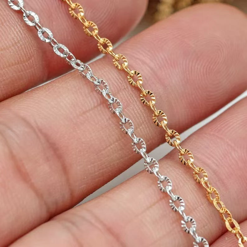 Stainless Steel Sunflower Chain, Cross O-shaped Embossed Chain, Titanium Steel Vacuum Electroplated Gold Chain for DIY Necklaces and Bracelets, 5m