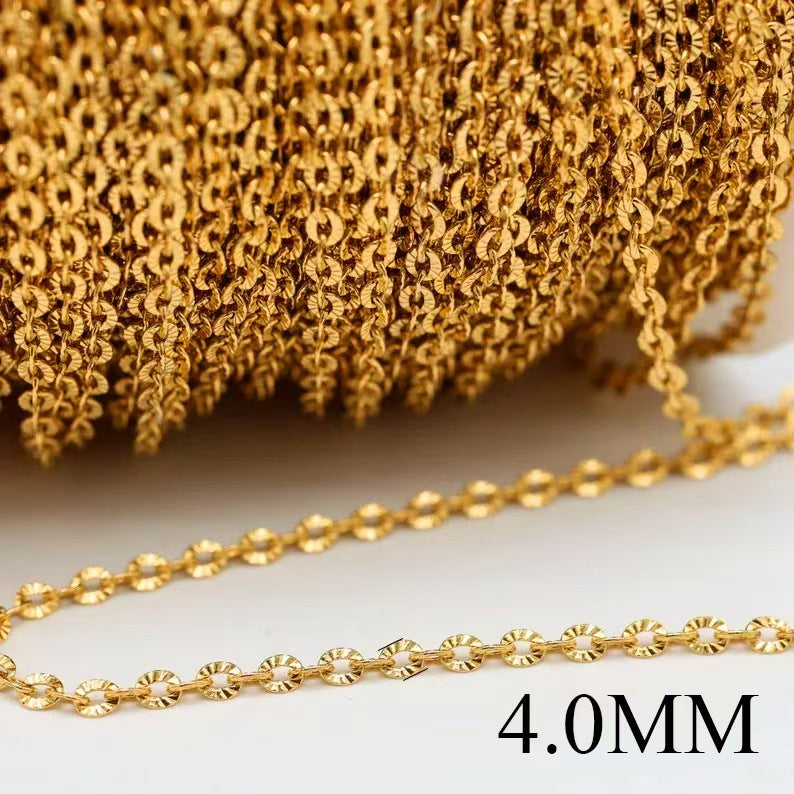 Stainless Steel Sunflower Chain, Cross O-shaped Embossed Chain, Titanium Steel Vacuum Electroplated Gold Chain for DIY Necklaces and Bracelets, 5m
