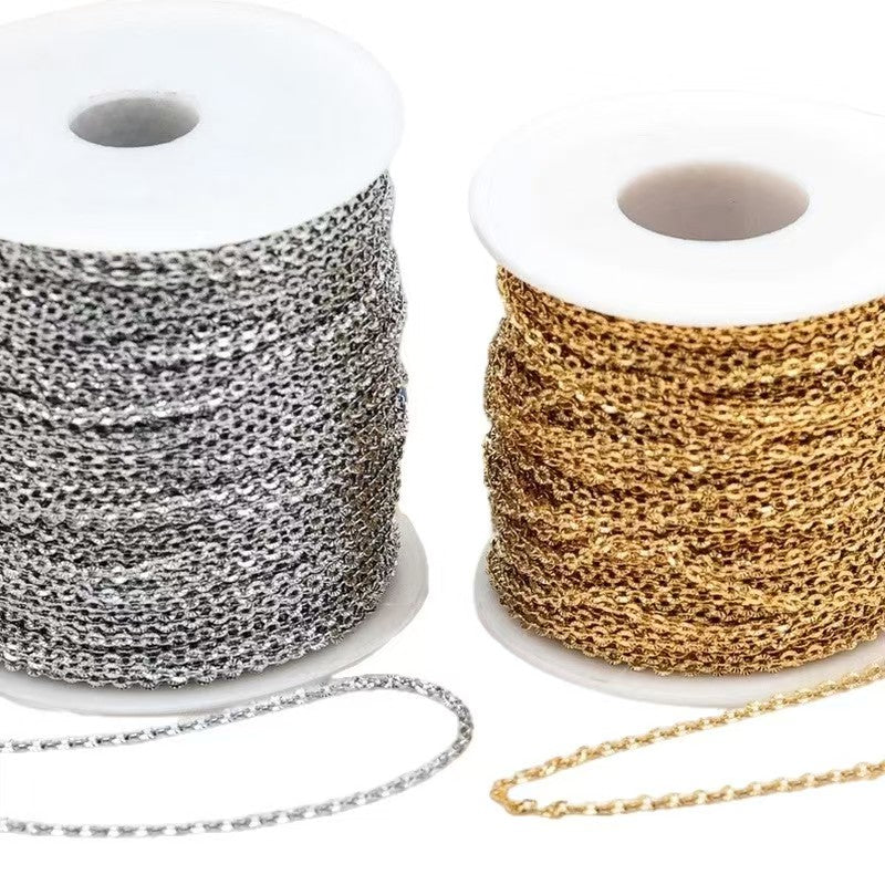 Stainless Steel Sunflower Chain, Cross O-shaped Embossed Chain, Titanium Steel Vacuum Electroplated Gold Chain for DIY Necklaces and Bracelets, 5m
