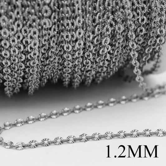 Stainless Steel Sunflower Chain, Cross O-shaped Embossed Chain, Titanium Steel Vacuum Electroplated Gold Chain for DIY Necklaces and Bracelets, 5m